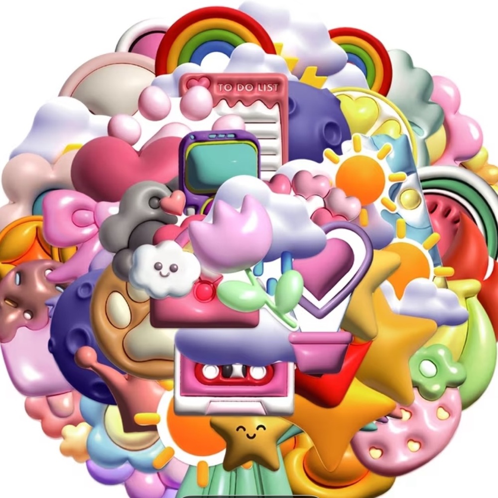 50 Cartoon Stickers - Matte Finish Kawaii Style